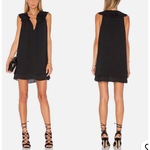 Amanda Uprichard Small Mini Dress Black Sleeveless V Neck Belle Ruffle Tie LBD‎